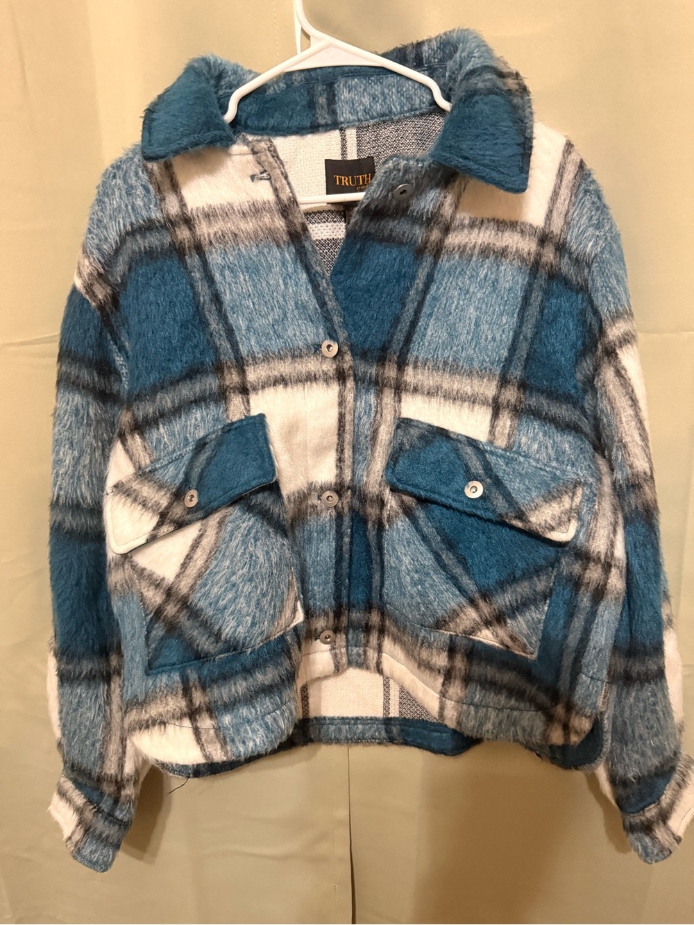 Truth Blue and White Plaid Fuzzy Jacket